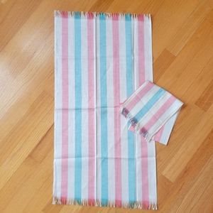 VTG Cannon Tea Towels Pink Blue White Stripe Retro Atomic Kitchen Set 2